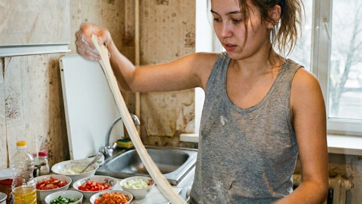 Лепка казахских мант с тыквой и бараниной — традиционный процесс